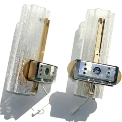 Pamono Mid-Century Hand-Blown Glass and Brass Wall Sconces from Doria Leuchten, Germany, 1970s, Set of 2><noscript><img width=
