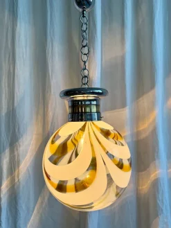 Best Pamono Mid-Century Italian Amber and White Swirl Murano Glass Globe Pendant, 1960s