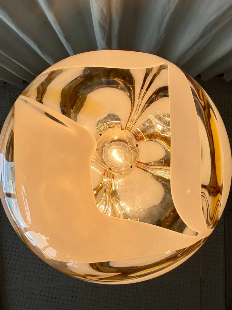 Best Pamono Mid-Century Italian Amber and White Swirl Murano Glass Globe Pendant, 1960s