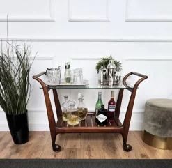 Clearance Pamono Mid-Century Italian Art Deco Style Wood and Brass Dry Bar Cart by Paolo Buffa, 1950s