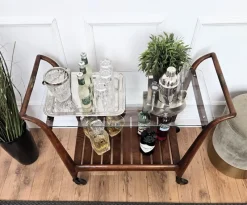 Clearance Pamono Mid-Century Italian Art Deco Style Wood and Brass Dry Bar Cart by Paolo Buffa, 1950s