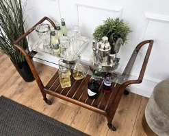 Clearance Pamono Mid-Century Italian Art Deco Style Wood and Brass Dry Bar Cart by Paolo Buffa, 1950s