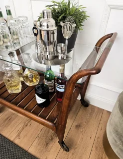 Clearance Pamono Mid-Century Italian Art Deco Style Wood and Brass Dry Bar Cart by Paolo Buffa, 1950s