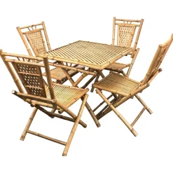 Pamono Mid-Century Italian Bamboo and Rattan Foldable Table and Four Chairs, 1960s, Set of 5