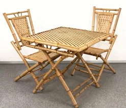 Pamono Mid-Century Italian Bamboo and Rattan Foldable Table and Four Chairs, 1960s, Set of 5