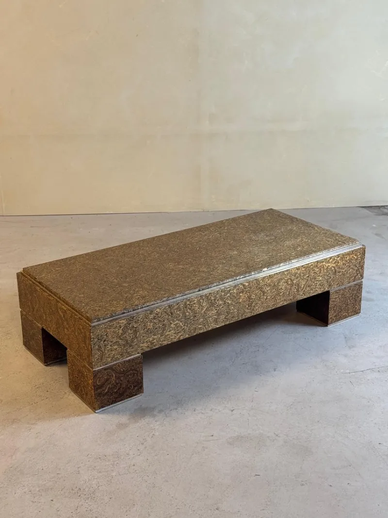 Pamono Mid-Century Italian Brass and Veneer Coffee Table, 1970s> Coffee & Side Tables