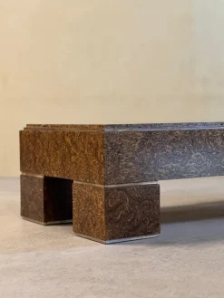 Pamono Mid-Century Italian Brass and Veneer Coffee Table, 1970s><noscript><img width=
