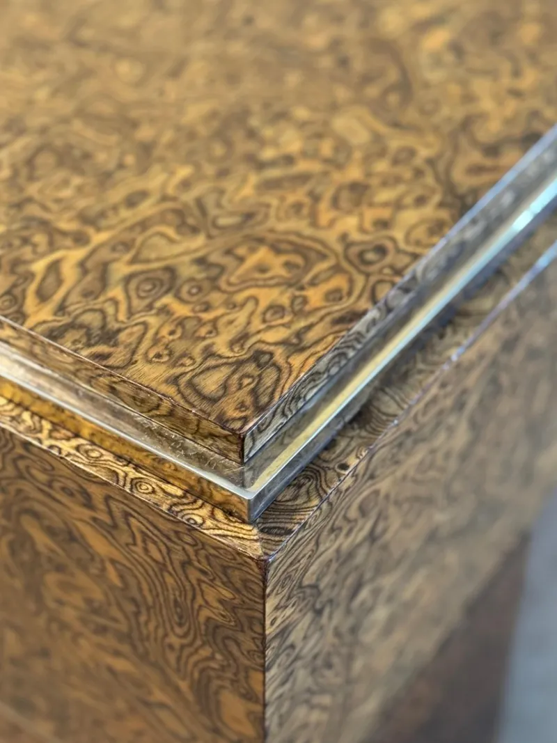 Pamono Mid-Century Italian Brass and Veneer Coffee Table, 1970s> Coffee & Side Tables
