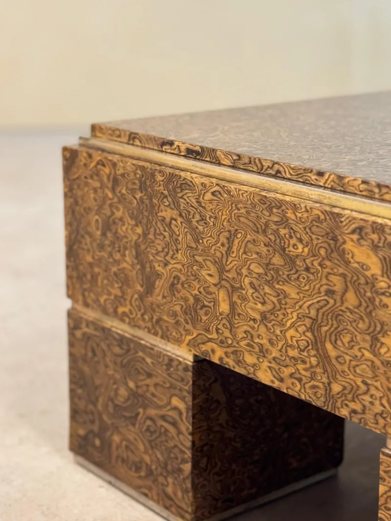 Pamono Mid-Century Italian Brass and Veneer Coffee Table, 1970s> Coffee & Side Tables