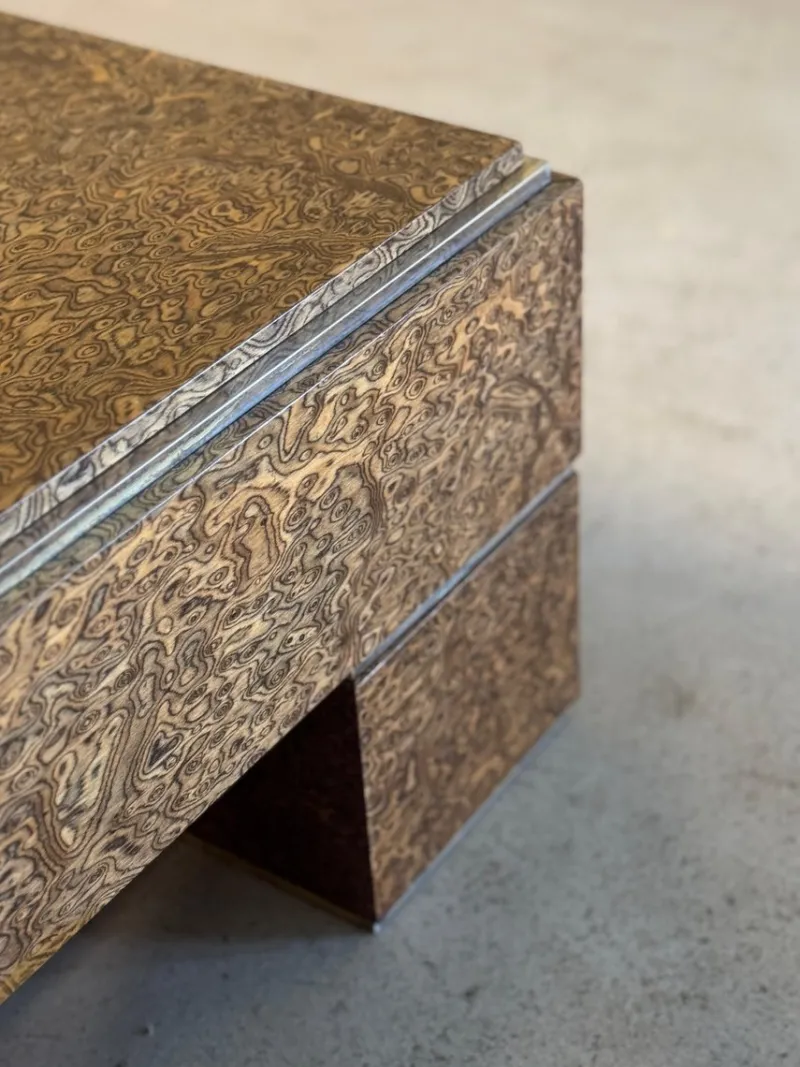 Pamono Mid-Century Italian Brass and Veneer Coffee Table, 1970s> Coffee & Side Tables