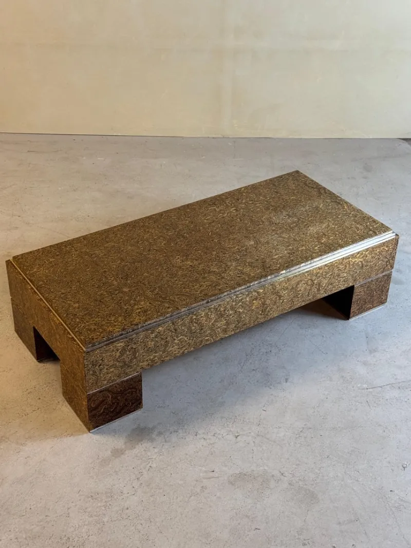 Pamono Mid-Century Italian Brass and Veneer Coffee Table, 1970s> Coffee & Side Tables