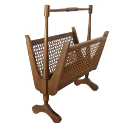 Pamono Mid-Century Italian Cane, Rattan and Wood Magazine Rack, 1960s> Magazine Racks