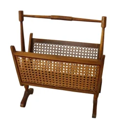 Pamono Mid-Century Italian Cane, Rattan and Wood Magazine Rack, 1960s> Magazine Racks
