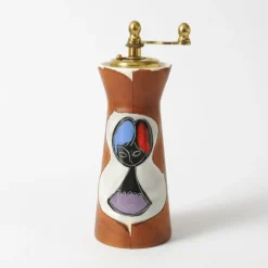 New Pamono Mid-Century Italian Cermamic and Leather Pepper Mill from Chiarugi