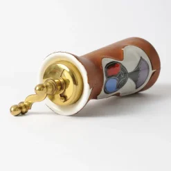 New Pamono Mid-Century Italian Cermamic and Leather Pepper Mill from Chiarugi