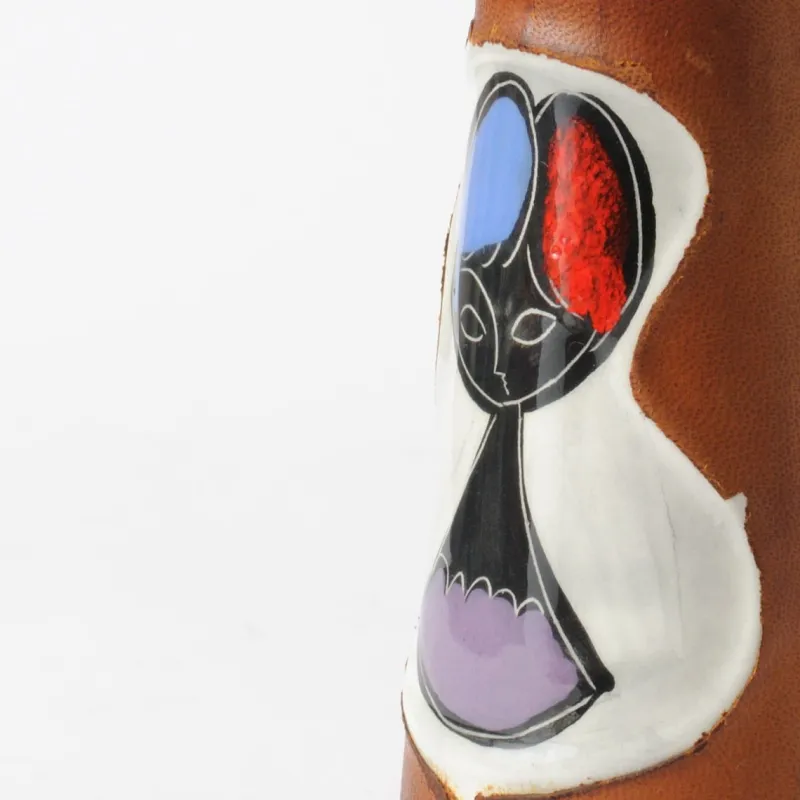 New Pamono Mid-Century Italian Cermamic and Leather Pepper Mill from Chiarugi