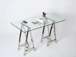 Hot Pamono Mid-Century Italian Chromed Steel Trestles after Milo Baughman, 1970s, Set of 2