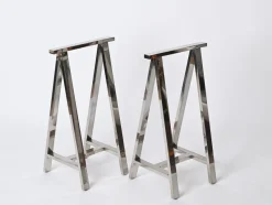 Hot Pamono Mid-Century Italian Chromed Steel Trestles after Milo Baughman, 1970s, Set of 2