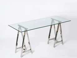 Hot Pamono Mid-Century Italian Chromed Steel Trestles after Milo Baughman, 1970s, Set of 2