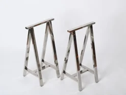 Hot Pamono Mid-Century Italian Chromed Steel Trestles after Milo Baughman, 1970s, Set of 2