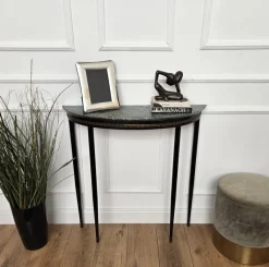 Pamono Mid-Century Italian Demi Lune Console Table with Green Marble Top, 1950s><noscript><img width=