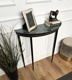 Pamono Mid-Century Italian Demi Lune Console Table with Green Marble Top, 1950s><noscript><img width=