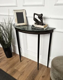 Pamono Mid-Century Italian Demi Lune Console Table with Green Marble Top, 1950s><noscript><img width=