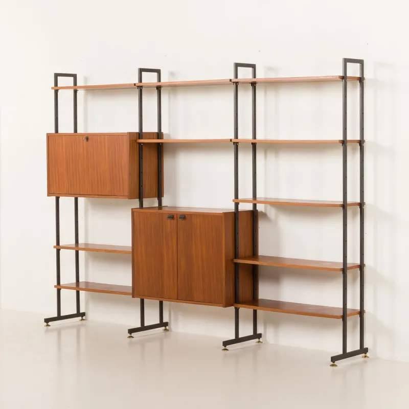 Pamono Mid-Century Italian Free-Standing 3-Bay Wall Unit in Teak, 1970s> Shelves & Wall Units