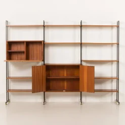 Pamono Mid-Century Italian Free-Standing 3-Bay Wall Unit in Teak, 1970s><noscript><img width=