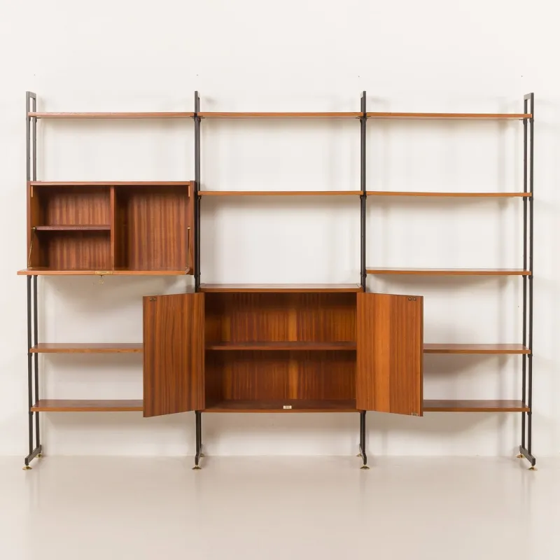 Pamono Mid-Century Italian Free-Standing 3-Bay Wall Unit in Teak, 1970s> Shelves & Wall Units