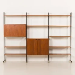 Pamono Mid-Century Italian Free-Standing 3-Bay Wall Unit in Teak, 1970s><noscript><img width=