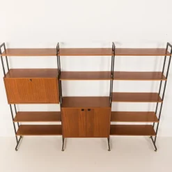 Pamono Mid-Century Italian Free-Standing 3-Bay Wall Unit in Teak, 1970s><noscript><img width=