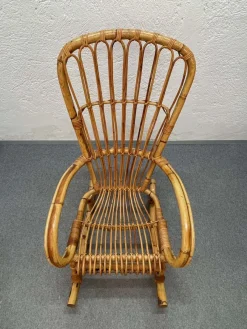 Pamono Mid-Century Italian French Riviera Rattan & Bamboo Rocking Chair, 1960s><noscript><img width=