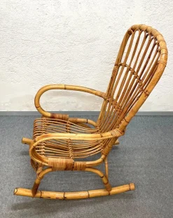 Pamono Mid-Century Italian French Riviera Rattan & Bamboo Rocking Chair, 1960s><noscript><img width=