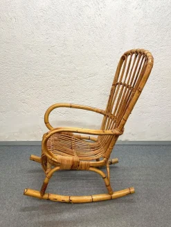 Pamono Mid-Century Italian French Riviera Rattan & Bamboo Rocking Chair, 1960s><noscript><img width=