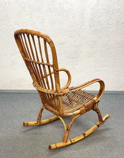 Pamono Mid-Century Italian French Riviera Rattan & Bamboo Rocking Chair, 1960s><noscript><img width=