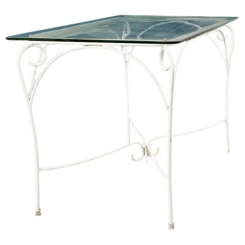Discount Pamono Mid-Century Italian Garden Table in White Wrought Iron & Glass, 1960s