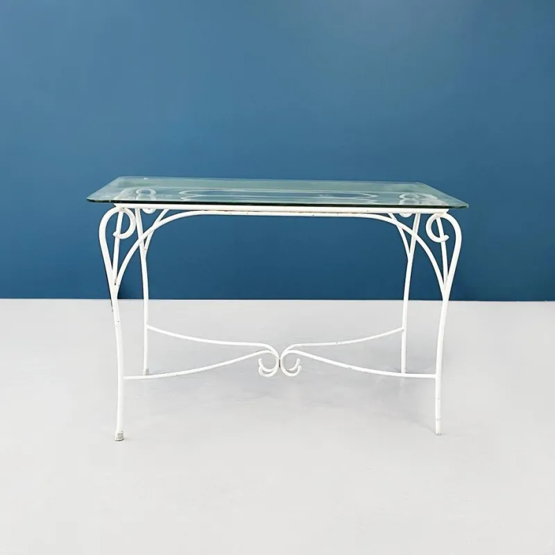 Discount Pamono Mid-Century Italian Garden Table in White Wrought Iron & Glass, 1960s
