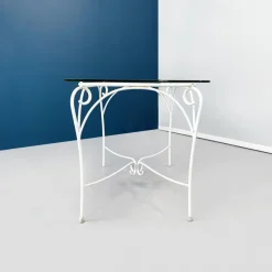 Discount Pamono Mid-Century Italian Garden Table in White Wrought Iron & Glass, 1960s