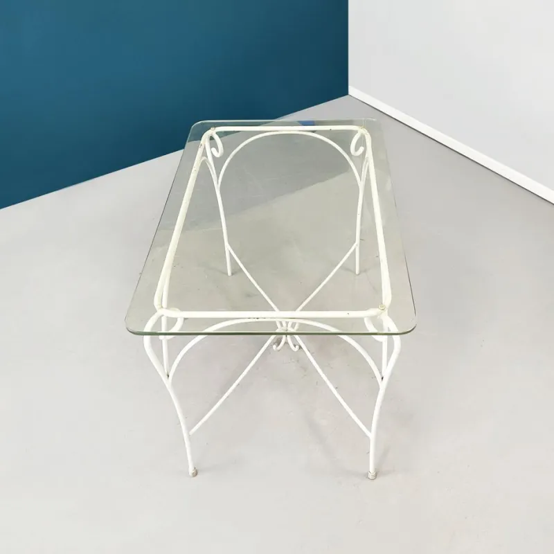 Discount Pamono Mid-Century Italian Garden Table in White Wrought Iron & Glass, 1960s