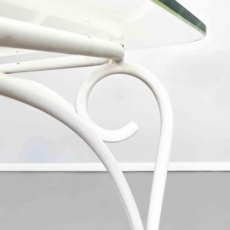 Discount Pamono Mid-Century Italian Garden Table in White Wrought Iron & Glass, 1960s