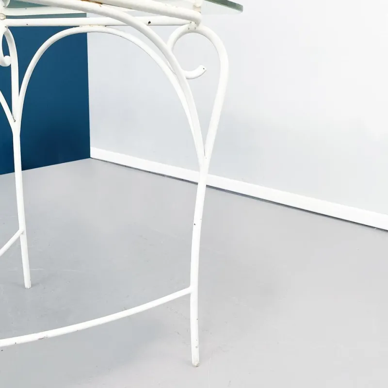 Discount Pamono Mid-Century Italian Garden Table in White Wrought Iron & Glass, 1960s