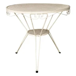 Pamono Mid-Century Italian Modern White Iron Round Garden Table with Flower Decor, 1960> Garden Tables