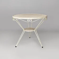 Pamono Mid-Century Italian Modern White Iron Round Garden Table with Flower Decor, 1960><noscript><img width=