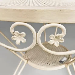 Pamono Mid-Century Italian Modern White Iron Round Garden Table with Flower Decor, 1960><noscript><img width=