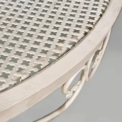Pamono Mid-Century Italian Modern White Iron Round Garden Table with Flower Decor, 1960><noscript><img width=