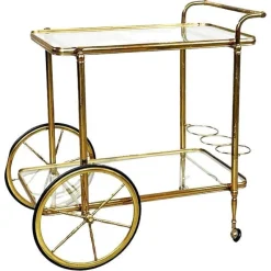 Pamono Mid-Century Italian Modern Bar Cart in Brass & Glass, 1950s> Serving Bar Carts & Trolleys