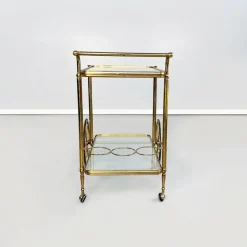 Pamono Mid-Century Italian Modern Bar Cart in Brass & Glass, 1950s><noscript><img width=