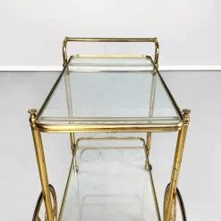 Pamono Mid-Century Italian Modern Bar Cart in Brass & Glass, 1950s><noscript><img width=