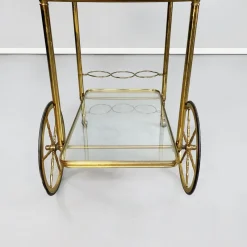 Pamono Mid-Century Italian Modern Bar Cart in Brass & Glass, 1950s><noscript><img width=